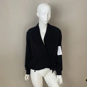 Athleta Retroterry Wrap Sweatshirt Size XS Black Athleisure Workout Gym Yoga - Picture 1 of 12