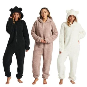 Fleece Teddy Bear 1Onesie Womens All In One Warm Snuggle Jumpsuit Size 8-22 - Picture 1 of 28