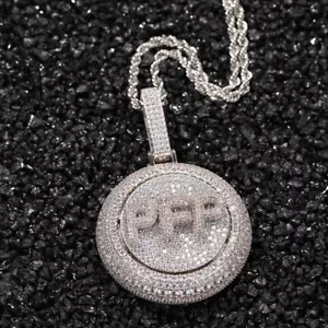 Collana Ciondolo Rotante Lettere Personalizzate Hip Hop A-Z Completa Gioielli Zircone Cubico - Foto 1 di 10