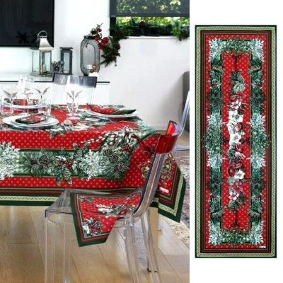 BEAUVILLE, REVE d'HIVER, CARMINE FRENCH LUXURY CHRISTMAS TABLE RUNNER, 20" X 59" - Image 1 of 4