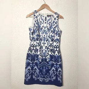 Lauren Ralph Lauren blue white sleeveless bodycon dress Size 6 floral ombré - Picture 1 of 7