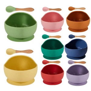 Silicone Baby Feeding Bowl Food Grade Toddler Kids Suction Bowl With Spoon Kit - Picture 1 of 18