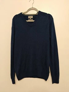M&S Men's 100% Extra Fine Lambswool Jumper Blue V Neck Size Small - Picture 1 of 4