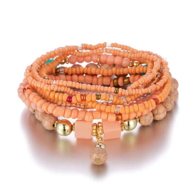 Stack Layering Beads Wrap Bracelet W/ Charms Bohemian Stretch Multi-Color Unisex - Image 1 of 4