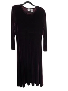 Vintage Y2K Jacqueline Ferrar Velvet Dress Womens 12 Burgundy Goth Long Sleeves - Picture 1 of 8