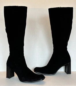 CARLOS FALCHI ELEGANT GORGEOUS BLACK LEATHER /SUEDE KNEE HIGH BOOTS S 8.5 - Picture 1 of 9