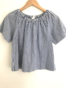 NEW Crewcuts Girls Youth Top NWT Blue White Stripe Pullover Sz 10 Cotton Linen