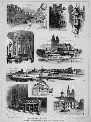 Magdeburg, Ansichten, Sammelblatt, Original-Holzstich Von 1880 • 7€