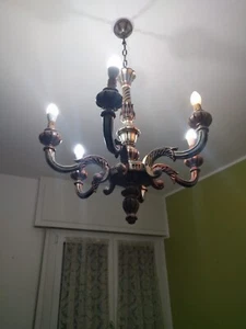 Lampadario di Legno Dorato Barocco 6 Braccia Perfetto - Foto 1 di 4