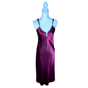 NWT Halston Deep Burgundy Wine Silver Maxi Slip Dress Women’s Size Medium - Picture 1 of 15
