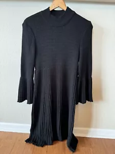 NWT Lemmie for Nina Leonard Midi Sweater Dress SZ Large Black Ribbed Fit Flare - Picture 1 of 10
