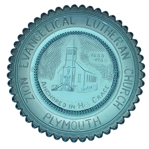 Plymouth MA Zion Chiesa evangelica luterana regalo vintage coppia piatto tazza vetro - Foto 1 di 7