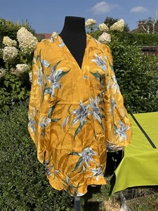 RIVER ISLAND FLORAL FLOWER KIMONO SLEEVE MUSTARD YELLOW JACKET LADIES Size M 16 - Picture 1 of 19