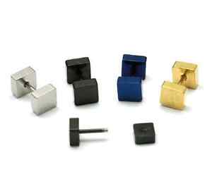Titanium steel 4 colors available Both sides of the square Mens Studs earrings
