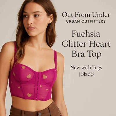 URBAN OUTFITTERS OUT FROM UNDER Sujetador Corazón Brillo Fucsia S Foto 1 de 4