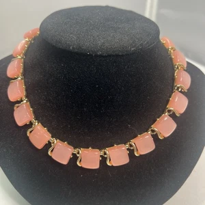 Vintage Signed Coro Pink Thermoset Necklace Gold Tone Adjustable 17" - Picture 1 of 5