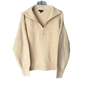 J. Crew Tan Half Zip Merino Wool Alpaca Blend Sweater Women’s Boxy Stretchy XL - Picture 1 of 8