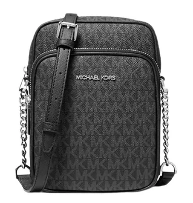 MICHAEL KORS JET SET TRAVEL MD NORTH SOUTH CHAIN CROSSBODY BAG FLIGHT MK BLACK - Image 1 of 3