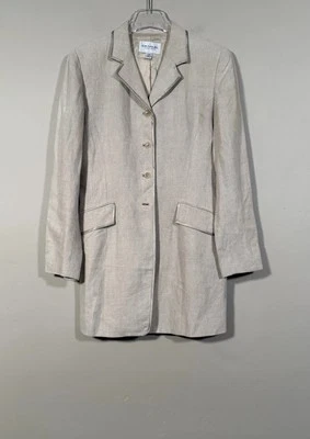 Jaqueta Blazer de Linho Emanuel Ungaro Tamanho 6 Longline Guarnição Tubulada Y2K Power Dressing - Imagem 1 de 4