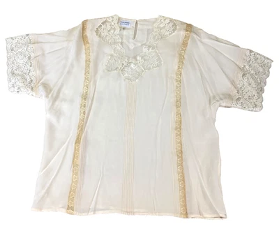 Blusa Top Vintage Henri Bendel Seda Encaje Inglaterra 100% Seda Marfil Talla Única Foto 1 de 4