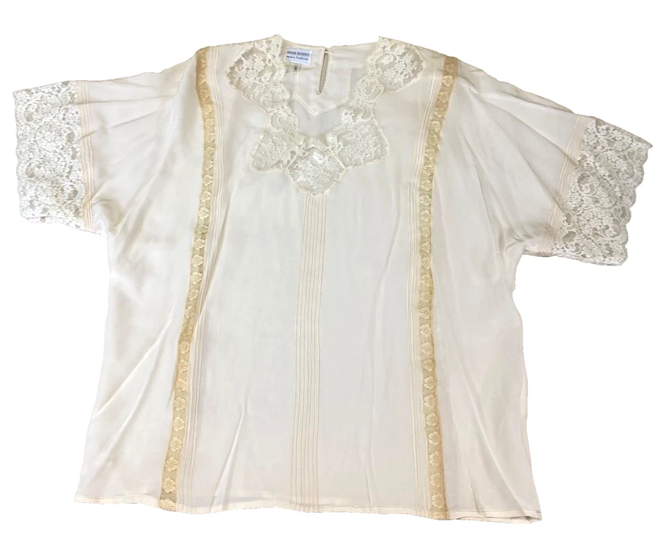 Blusa Top Vintage Henri Bendel Seda Encaje Inglaterra 100% Seda Marfil Talla Única Foto 1 de 4
