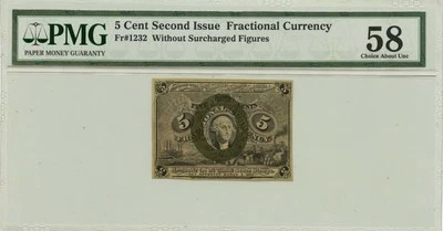 Second Issue 5 Cents Fractional Currency Fr# 1232 PMG CH AU58 - Image 1 of 2