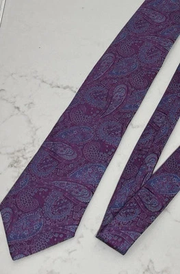 Corbata David Donahue Púrpura + Azul Paisley Lujo Seda Italiana Jacquard EE. UU. Foto 1 de 4