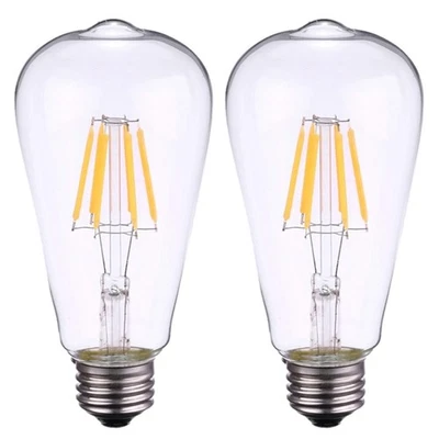2 Pcs Vintage E27 Base Edison Bulbs LED Filament Warm Yellow 6W Clear Glass Bulb - image 1 of 4