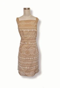 Lilly Pulitzer Dress Jacqueline Tan & White Embroidered Sleeveless Shift Size 10 - Picture 1 of 11