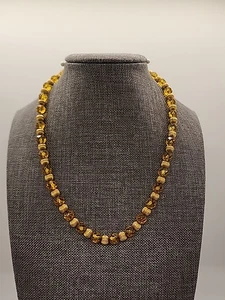 15" Orange Art Deco Light Amber Faceted Glass and Metal Bead Choker - Picture 1 of 7