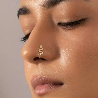 Gold Snake Nose Cuff Fake Septum Piercing Non Pierced Jewelry + Free Gift Bag - Image 1 of 4