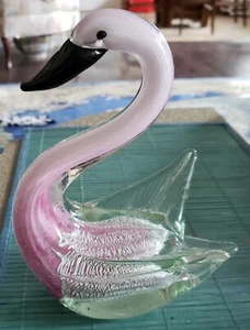 1950'S MURANO SUMMERSO SWAN RICH PINKS W/ SILVER FLECKS - Picture 1 of 12