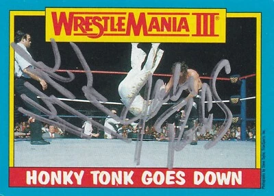 Tarjeta de novato firmada 1987 Topps WWF #52 RC por Jake The Snake Roberts & Honky Tonk Man Foto 1 de 4