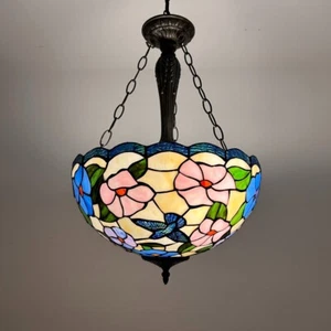 Tiffany Style Pendant Lamps Stained Glass Hummingbird Flowers LED Bulb 16"W*60"H - Picture 1 of 9