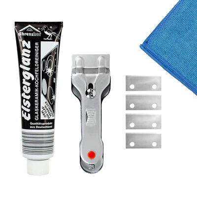 HELMECKE & HOFFMANN Elsterglanz Glaskeramik Polierpaste Reinigungsset + Kochfeldschaber & Tuch