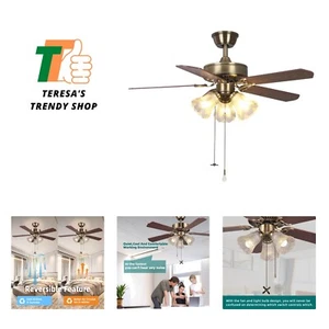 42 Inch Indoor Ceiling Fan with Pull-chain and Three LED Light Bulbs Base, Tr... - Picture 1 of 7