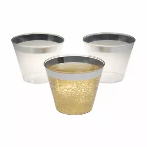 Silver Rim Plastic Tumbler Cups 9Oz 50Pc, Party Supplies, 50 Pieces - Picture 1 of 1