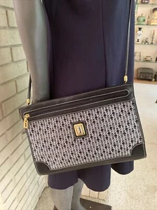 Vintage Judith Lieber Signature Canvas And Leather Crossbody Hand Bag - Picture 1 of 7