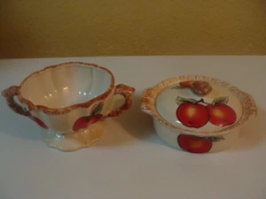 Keramik Set Tortilla Stövchen mit Deckel & Gemüse Topping Dipschale Apfel Design - Bild 1 von 12