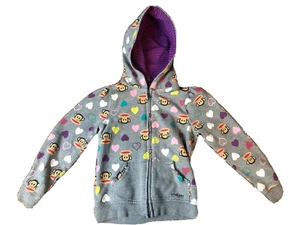 ✔️Small Paul Girls Hoodie Purple Monkey Hearts Long Sleeve Zip 5T Kids Toddler - Picture 1 of 4