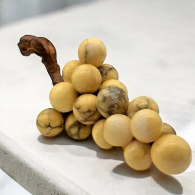 Natural Stone Grape Cluster w/ Wood Stem 17" Italian Alabaster  Vtg Mid-Century - Image 1 of 4