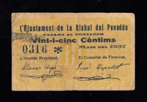 F.C. BISBAL DE PENEDÈS (TARRAGONA) , 25 CÈNTIMS , MBC- , MANCHADO . - Imagen 1 de 2