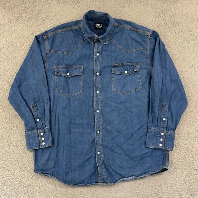 Key Shirt Men's 2XL Long Blue Denim Pearl Snap Long Sleeve Western Cowboy USA - Image 1 of 4
