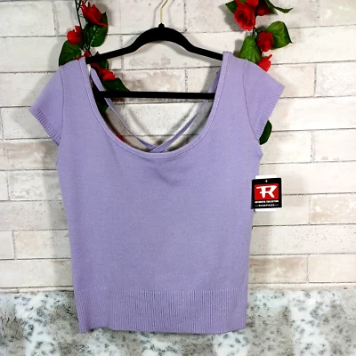 Rampage Talla XL Punto Lavanda Cruz Espalda Top Suéter Top Juniors Crop Petite Foto 1 de 3