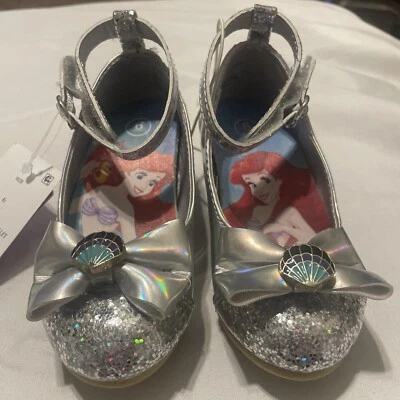 Disney Princess Ballet Toddler Girls Size 6 Ariel 1” Heel Shoes Silver Bow - Image 1 of 4