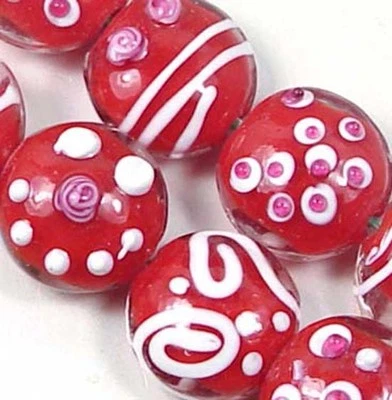 8 Lampwork Handmade Red Garden Lentil Beads 15mm - Image 1 of 2