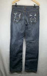 Helix Men's 32x32 Dark Wash Distressed Straight Jeans 90s y2k Cyber MMA - Picture 1 of 24