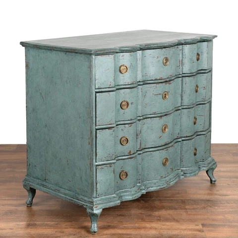 Large Antique Rococo Oak Chest of Drawers With Blue Painted Finish Circa 1800's Cover