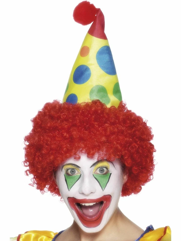 Clown Hat Circus Red Afro Hair Adults Spotted Fancy Dress Costume Accessory  - image 1 of 1