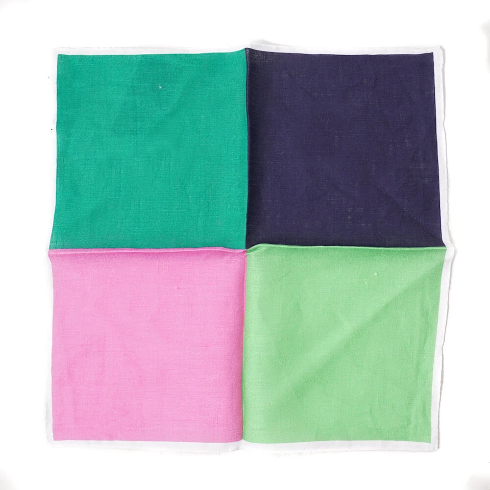 NWT RODA Green-Pink-Navy Multicolor Quadrant Print Linen Pocket Square - Image 1 of 3